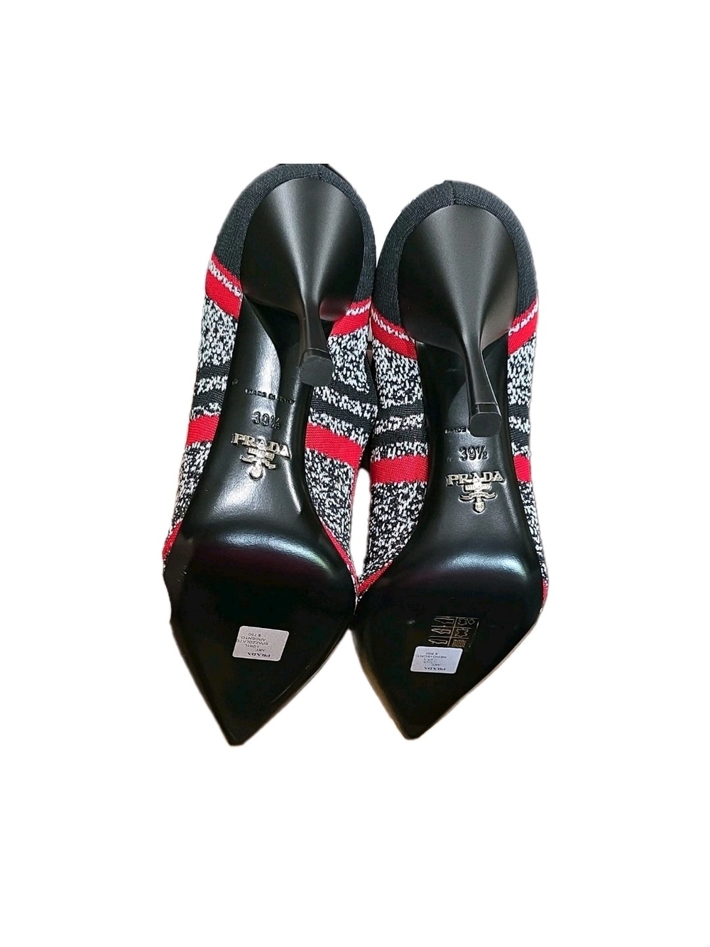 Prada Black and Red Knit Pointed Toe Pumps - Picture 3 of 4